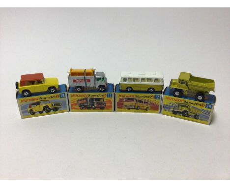 Matchbox 1-75 Series Superfast models No.49 Unimog, No.11 Scaffolding Truck, No.12 Setra Coach, No.18 Field Car, No.54 Cadill