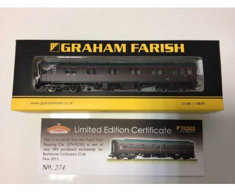 Graham Farish N gauge Limited Edition for the Bachmann Collectors Club (only 504) BR MK1 Royal Train Royal Claret Sleeping Ca