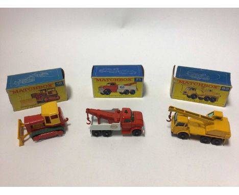 Matchbox 1-75 Series No.32 Leyland Petrol Tanker, No.51 8 Wheel Tipper, No.47 DAF Tipper, No.63 Dodge Crane Truck, No.16 Case