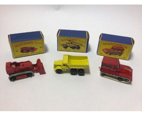 Matchbox 1-75 Series No.17 8 Wheel Tipper, No. 58 Drott Excavator, No.35 Snow-Trac, No.8 Catterpillar Tractor, No.43 Aveling 