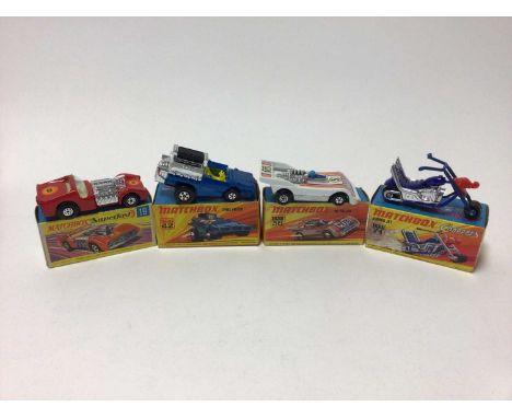 Matchbox 1-75 Series Superfast models No.61 Blue Shark, No.24 Team Matchbox, No.34 Formula 1 Racing Car, No.25 Mod Tractor, N