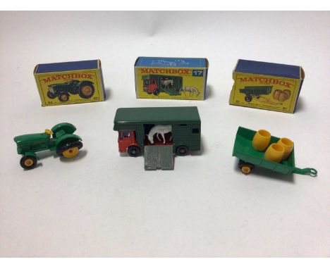 Matchbox 1-75 Series No.51 8 Wheel Tipper, No.17 Horsebox, No.50 Tractor, No.51 Trailer, No.18 Field Car, No.38 Honda Motorcy