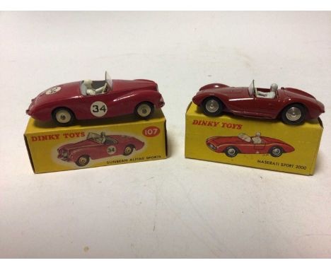 Dinky Maserati Sport 2000 No 22A, Sunbeam Alpine Sports No 107 both in original boxes (2)