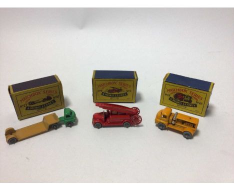 Matchbox 1-75 Series Moko Lesney No.3 Cement Mixer, No.28 Compressor lorry, No.8 Caterpillar Tractor, No.27 Bedford Low Loade