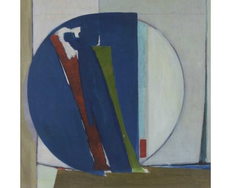 George Williams (1920-1985) Abstract in blue, signed and dated 70 lower right, oil on paper, 40.5cm x 40.5cm, frame 62.4cm x 