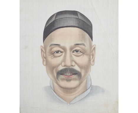 SEVEN PORTRAITS ON SILKQING DYNASTY, CIRCA 1900 comprising six finely painted portraits on silk of the members a Chinese fami