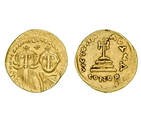 *Heraclius, solidus, two facing busts (Heraclius Constantine larger), rev., cross on steps; officina Δ, 4.39g (DO 26; S. 749)