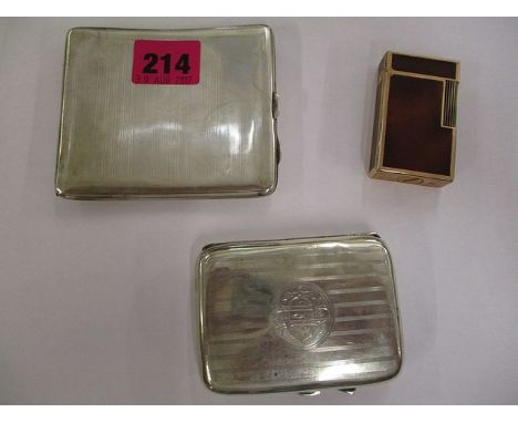 Two silver cigarette cases together with a DuPont lighter