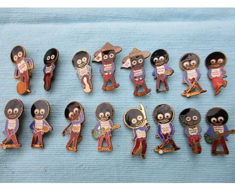 A collection of sixteen Circa 1950-1970's 'White Waist Coat Enamel Series' Golly brooches
