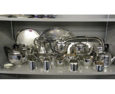 Mixed silver plate to include a coffee pot, a teapot, trays and other items