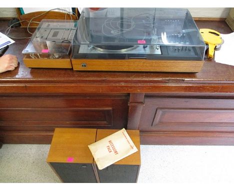 A Dynatron stereo system with record player and a separate tape deck and speakers
