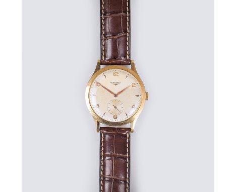   Longines  gegr. 1867 bei Saint-Imier  Vintage Gold Herren-Armbanduhr  1960er. 18 kt. GG, gest. Handaufzug. Cremefarbenes Zi