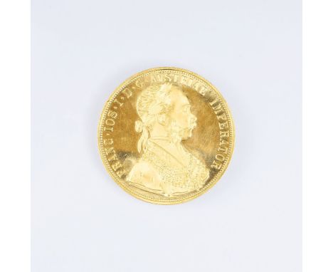   Gold-Münze '4 Dukaten Österreich, 1915'  Vorderseite Portrait Kaiser Franz-Joseph I. 'FRANC  IOS  I  D  G  AVSTRIAE IMPERAT