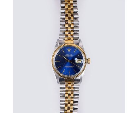   Rolex  reg. 1908  Herren-Armbanduhr 'Oyster Perpetual Datejust'  Um 1970. Edelstahl, 18kt. GG. Automatik. Blaues Zifferblat