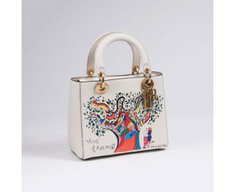   Christian Dior  Lady Dior Bag 'Niki de Saint Phalle'  Kalbsleder in Off White, strukturierter Farbdruck 'Vive l'amour' nach