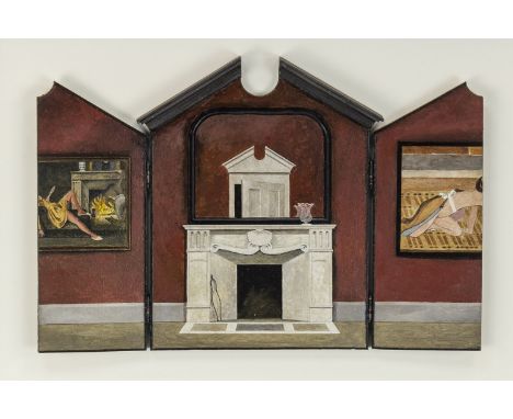 * CHARLES OAKLEY (1925 - 2008), UNTITLED mixed media trompe l'oeil hinged triptych of architectural form 21cm x 31cm (21cm x 