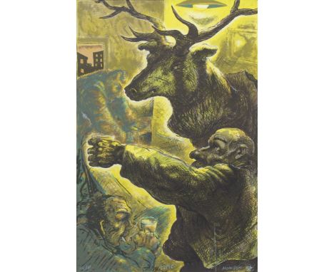 * PETER HOWSON OBE, (SCOTTISH 1958), STAG artist's proof lithograph, signed, titled and dated '86 36cm x 54cm Mounted, framed