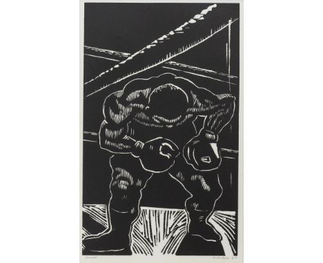 * PETER HOWSON OBE (SCOTTISH b 1958), THE KNOCKOUT woodblock, signed and dated '87 in pencil, titled on handwritten label ver