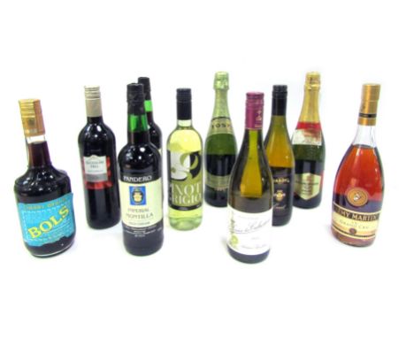 Alcohol, including Remy Martin Champagne Cognac, Pinot Grigio Tosti, Blossom Hill red wine, Imperial Montilla Rich Cream Sher