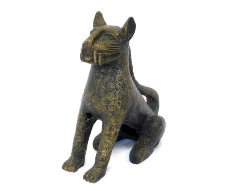 A copy of a Benin bronze leopard, modelled in seated pose, 46cm high.