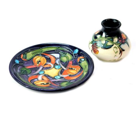  A Moorcroft pottery pin dish decorated in the Celtic Web pattern, designed by Emma Bossons, impressed marks and dated 2002, 