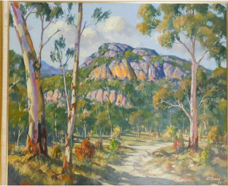 L R Evans (20thC School). The Red Rock Outcrop, Billy Wing Range Grampians Victoria, Australia, oil on board, signed and date