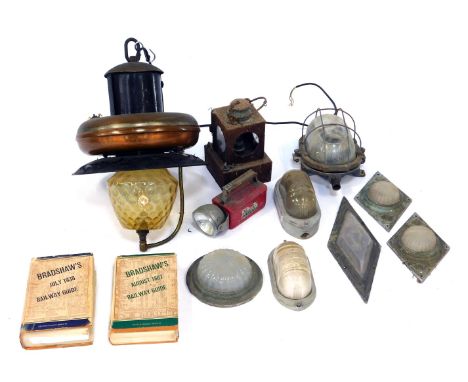 Automobile and railway related items, to include a hanging lantern, 57cm high, two copies of Bradshaw's Railway Guides for Au