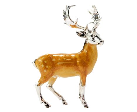 A silver and enamel figure modelled as a stag, stamped 925, 12.5cm high. 