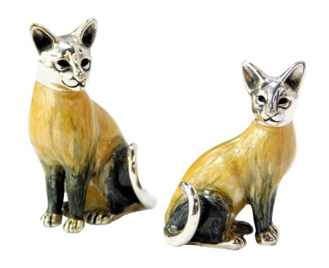 Two silver and enamel figures modelled as cats, each stamped 925, 4cm high and 3cm high. 