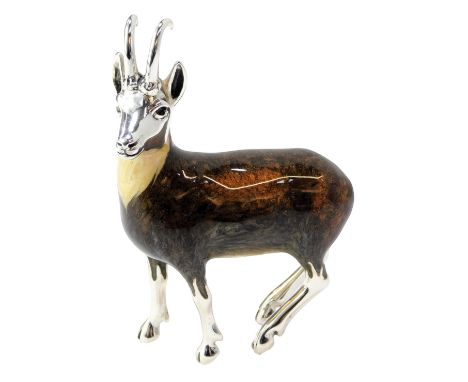  A silver and enamel figure modelled as a chamois, stamped 925, 7.5cm high. 