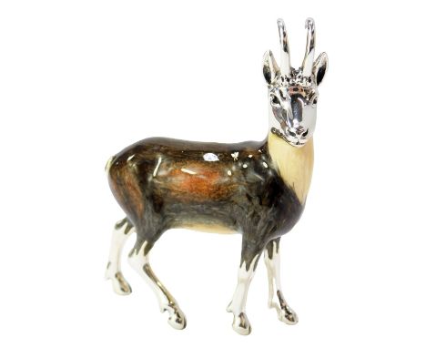  A silver and enamel figure modelled as a chamois, stamped 925, 9.5cm high. 