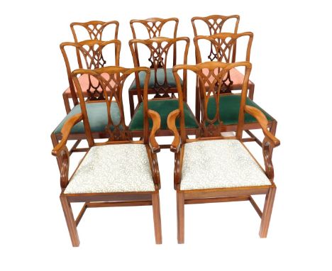 A set of eight Chippendale mahogany dining chairs, with drop-in seats, raised on square legs, comprising a pair of carvers an