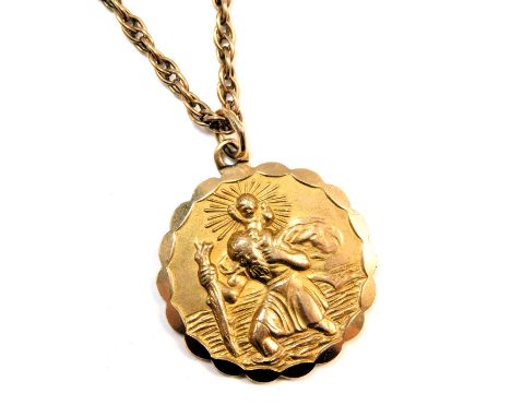 A Georg Jensen 9ct gold St Christopher pendant and chain, with automobile and aeroplane system, the chain 54cm long, yellow m
