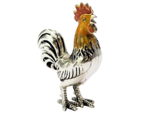 A silver and enamel figure modelled as a cockerel, stamped 925, 5cm high.