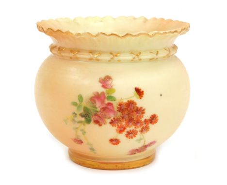 A Royal Worcester blush porcelain vase, of globular form of out swept raised rim, the body painted with flowers, gilt heighte