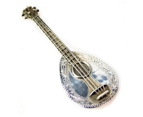 An Elizabeth II silver model of a mandolin, London 1993, stamped 925, 0.55oz, 7.5cm high. 