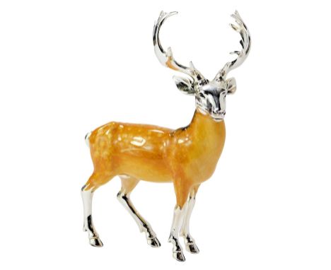  A silver and enamel figure modelled as a stag, stamped Italy 925, 12cm high. 