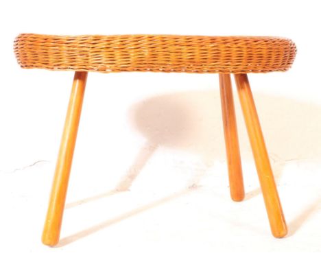 British Modern Design - A vintage mid century oval occasional / coffee table. With rattan rim and tapered solid wood legs. Me