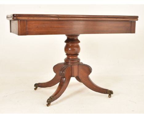 An early 19th century George IV mahogany fold large tea /&nbsp; card table (dining). The hinged top folding and swiveling upo
