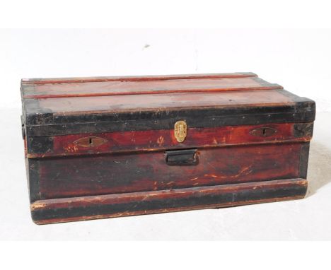 A 19th century 'Marshall Improved Air &amp; Water Tight Chest'. The chest trunk being mounted with black painted metal and ha