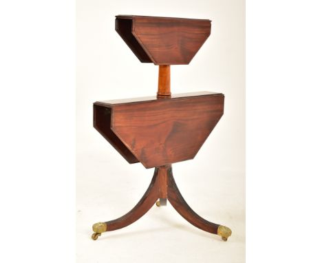 A George III early 19th century mahogany two tier drop leaf dumbwaiter stand etagere. The two tier table having octagonal tab