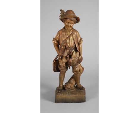 Janos Petrides, JägersbubEntwurf um 1910, signiert, Hersteller Friedrich Goldscheider Wien, Skulpturenmarke 1900-1920, Zusatz
