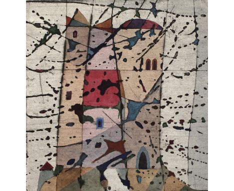 Alfred T. Mörstedt, "Luftschloss in den ..."abstrahierte Darstellung eines Schlosses, aquarellierte Kaltnadelradierung auf Ve