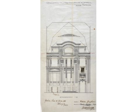 Paul Möbius, Entwurf Wohnhaus JunghansDarstellung der Fassade im Maßstab 1:50 für das Haus des Leipziger Buchhändlers Junghan