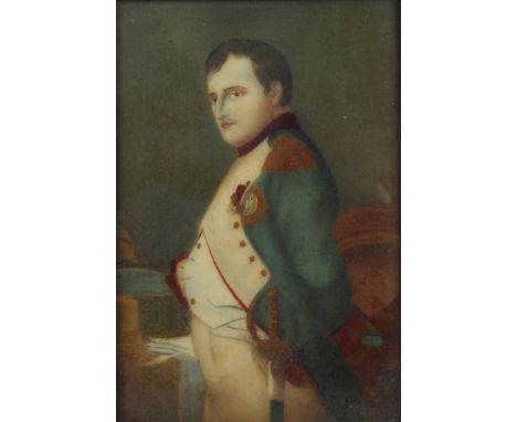 Portrait Napoleon I.Anfang 20. Jh., unsigniert, auf Messingplakette bezeichnet Delaroche Napoleon, Gouache auf Platte, Kopie 