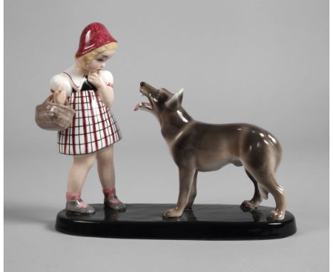 Goldscheider Wien "Rotkäppchen und der Wolf"Entwurf Claire Weiss 1934/35, Prägemarke 1922-1941, Zusatz Made in Germany, geprä