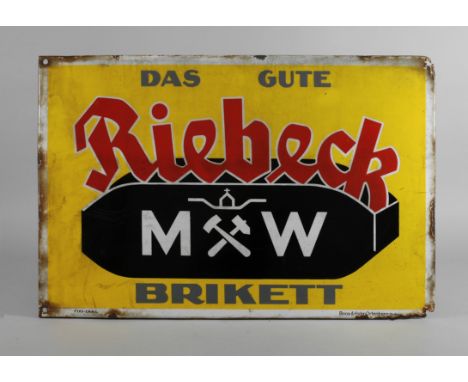 Emailleschild Riebeckum 1915, gemarkt Pyro-Email, sowie Boos &amp;amp; Hahn Ortenberg - Baden, langrechteckiges, minimal gewö