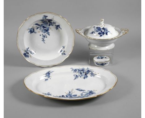 Meissen Servierservice "Blaue Blume/Goldgräser" unterglasurblaue Schwertermarke Pfeifferzeit 1924-1934, 1. Wahl, Präge- und P