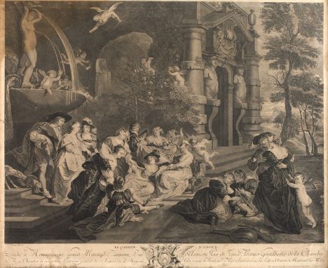 Louis Simon Lempereur, Der LiebestempelGruppe von Paaren am Fuße eines Tempels, umgeben von Putti, nach einem Gemälde von Pet