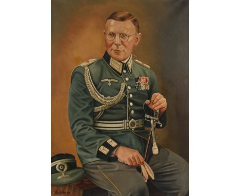 Offiziersporträt 2. WeltkriegPortrait eines Majors in Uniform mit Fangschnur, Feldbinde und Säbel vom Nachrichtenregiment 64,